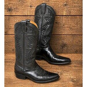 Botas Jaca Black Leather Mexican Rodeo Cowboy Boots Size Mex 26.5 EE US 7.5